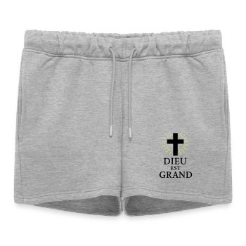 DIEU EST GRAND - Short de survêtement femme premium - gris chiné - Devant - AI Model Female 172 light (172cm)