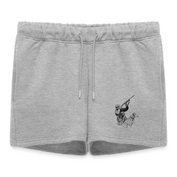 Hunter with dog - Women’s Premium Organic Sweatshorts - heather grey - Front - AI Model Female 172 light (172cm)