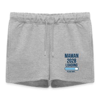 Annonce Grossesse Maman 2028 Loading - Short de survêtement femme premium - gris chiné - Devant - AI Model Female 172 light (172cm)