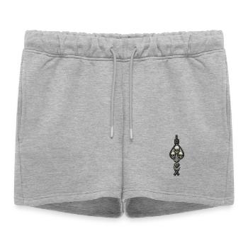 Collection Avi – Crânes et flammes - Short de survêtement femme premium - gris chiné - Devant - AI Model Female 172 light (172cm)