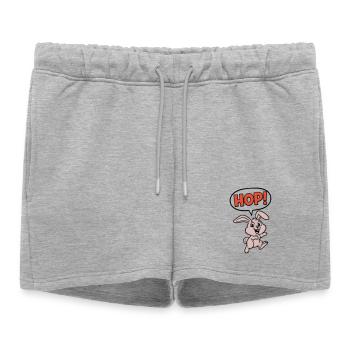 HOP ! Vecteur d’action comique Bunny Jumping - Short de survêtement femme premium - gris chiné - Devant - AI Model Female 172 light (172cm)