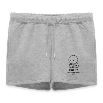 Coffy – Ne me parle pas encore | Ambiance café - Short de survêtement femme premium - gris chiné - Devant - AI Model Female 172 light (172cm)