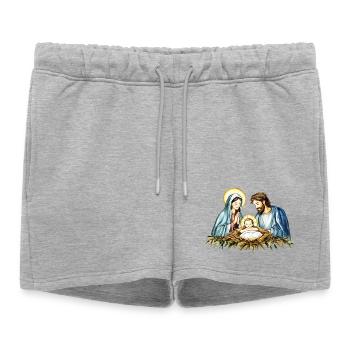 Pull de Noël Noël à la Crèche Jésus - Short de survêtement femme premium - gris chiné - Devant - AI Model Female 172 light (172cm)