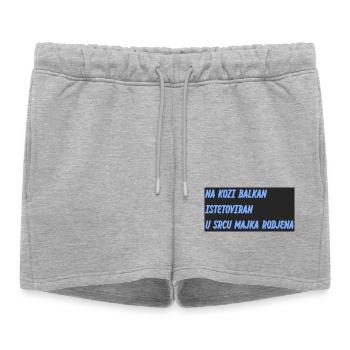 Slogan des Balkans en bleu sur noir - Short de survêtement femme premium - gris chiné - Devant - AI Model Female 172 light (172cm)