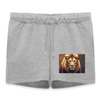 Lion mâle portrait force ! Animal alpha Predator - Short de survêtement femme premium - gris chiné - Devant - AI Model Female 172 light (172cm)