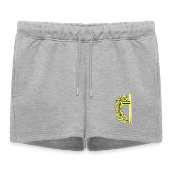 Croix minimaliste Croix Couronne de laurier Crucifix - Short de survêtement femme premium - gris chiné - Devant - AI Model Female 172 light (172cm)