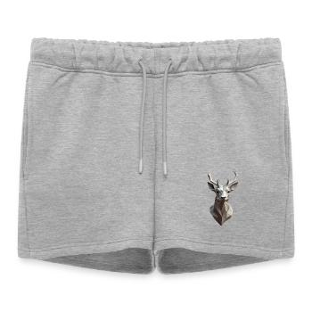 Tête de cerf géométrique Low-Poly - Short de survêtement femme premium - gris chiné - Devant - AI Model Female 172 light (172cm)