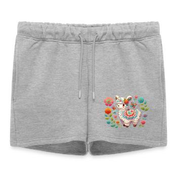 Floral with llama - Women’s Premium Organic Sweatshorts - heather grey - Front - AI Model Female 172 light (172cm)