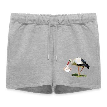 Cigogne avec bébé dans une écharpe - Short de survêtement femme premium - gris chiné - Devant - AI Model Female 172 light (172cm)
