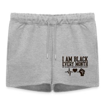 I Am Black Every Month Heartbeat Fist - Women’s Premium Organic Sweatshorts - heather grey - Front - AI Model Female 172 light (172cm)