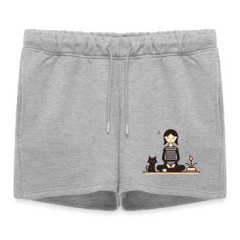 Se détendre avec un chat - Short de survêtement femme premium - gris chiné - Devant - AI Model Female 172 light (172cm)
