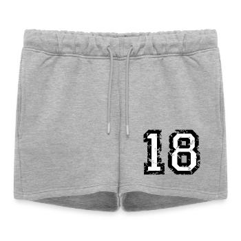 Le numéro dix-huit, - No. 18 (deux couleurs) blanc - Short de survêtement femme premium - gris chiné - Devant - AI Model Female 172 light (172cm)