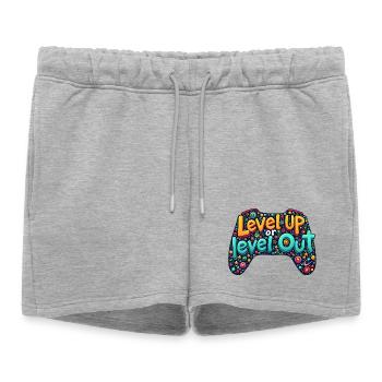 NIVEAU SUPÉRIEUR, OU NIVEAU SUPÉRIEUR, CITATION DE JEU - Short de survêtement femme premium - gris chiné - Devant - AI Model Female 172 light (172cm)