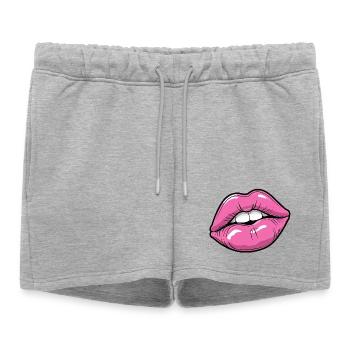 Lèvres Pop Art en Rose - Short de survêtement femme premium - gris chiné - Devant - AI Model Female 172 light (172cm)