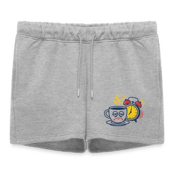 Tired Coffee & Alarm Clock – Funny Morning Grouch Motif - Women’s Premium Organic Sweatshorts - heather grey - Front - AI Model Female 172 light (172cm)