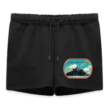 Illustration en bleu et vert du Mont Saint Michel - Short de survêtement femme premium - noir - Devant - AI Model Female 172 light (172cm)