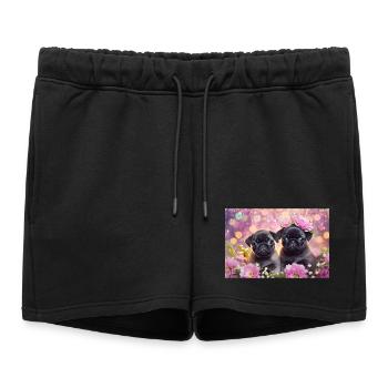 Petits chiens avec couronne de fleurs - Short de survêtement femme premium - noir - Devant - AI Model Female 172 light (172cm)