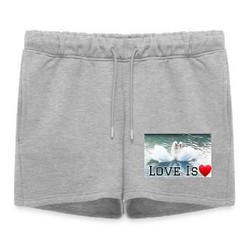 Liebe ist Schwanenherz - Frauen Premium Organic Sweatshorts - Grau meliert - Vorne - AI Model Female 172 light (172cm)