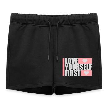 Love Yourself First Self-Love Self-Care - Women’s Premium Organic Sweatshorts - black - Front - AI Model Female 172 light (172cm)