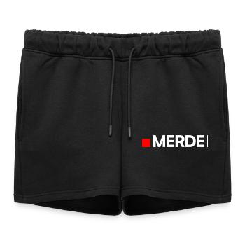 MERDE | Humour réaction minimaliste - Short de survêtement femme premium - noir - Devant - AI Model Female 172 light (172cm)