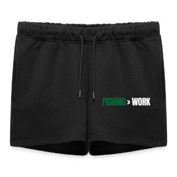 Fishing Greater Than Work – Angeln Design - Women’s Premium Organic Sweatshorts - black - Front - AI Model Female 172 light (172cm)