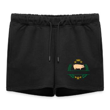 Cochon en couronne de laurier vert avec couronne jaune d’or - Short de survêtement femme premium - noir - Devant - AI Model Female 172 light (172cm)