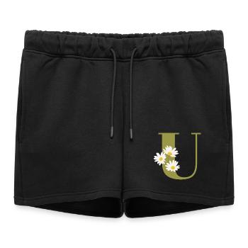 Lettre u vert marguerites - Short de survêtement femme premium - noir - Devant - AI Model Female 172 light (172cm)