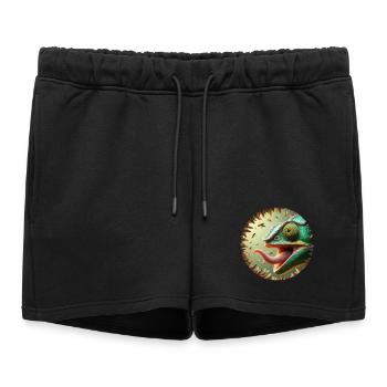 Caméléon avec des abeilles et une longue langue - Short de survêtement femme premium - noir - Devant - AI Model Female 172 light (172cm)