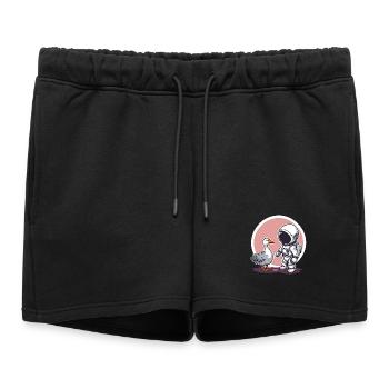 Mignon astronaute et oie dessin animé Design | Espace - Short de survêtement femme premium - noir - Devant - AI Model Female 172 light (172cm)