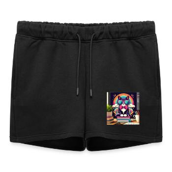 Chat studieux à lunettes - Short de survêtement femme premium - noir - Devant - AI Model Female 172 light (172cm)