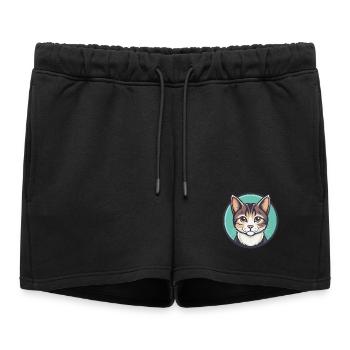 Chat domestique race dessin animé Kawaii Animal Pet - Short de survêtement femme premium - noir - Devant - AI Model Female 172 light (172cm)