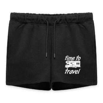 Camping-car,Camping,Fun Shirt,Temps de voyage (25) - Short de survêtement femme premium - noir - Devant - AI Model Female 172 light (172cm)