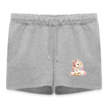 Mama-Einhorn kuschelt mit ihrem Baby - Frauen Premium Organic Sweatshorts - Grau meliert - Vorne - AI Model Female 172 light (172cm)