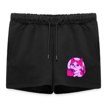 Chat de café mignon - Short de survêtement femme premium - noir - Devant - AI Model Female 172 light (172cm)