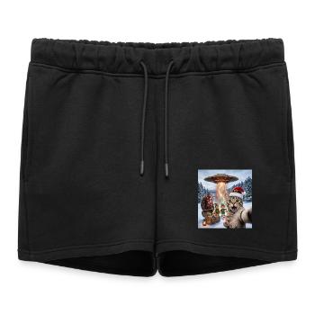 Chat de Noël dans un selfie d’OVNI - Short de survêtement femme premium - noir - Devant - AI Model Female 172 light (172cm)
