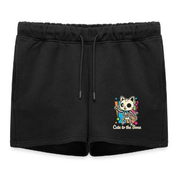Motif squelette de chat Ronronnement - Short de survêtement femme premium - noir - Devant - AI Model Female 172 light (172cm)