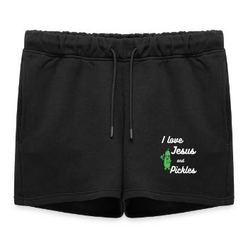 Pickles and Jesus Religious - Women’s Premium Organic Sweatshorts - black - Front - AI Model Female 172 light (172cm)