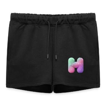 Lettre H en aspect fourrure pastel et dégradé de couleurs - Short de survêtement femme premium - noir - Devant - AI Model Female 172 light (172cm)