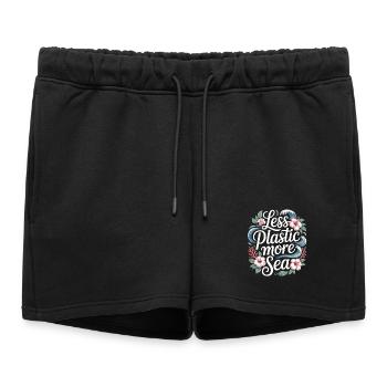 Moins de plastique, plus de mer – Design environnemental, Fleurs - Short de survêtement femme premium - noir - Devant - AI Model Female 172 light (172cm)