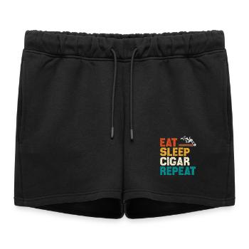 Eat Sleep Cigar Repeat Tea - Women’s Premium Organic Sweatshorts - black - Front - AI Model Female 172 light (172cm)