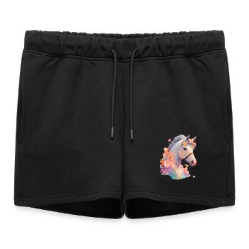 Cheval fleur - Short de survêtement femme premium - noir - Devant - AI Model Female 172 light (172cm)