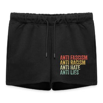 Antifascisme, antiracisme, anti-haine, anti-mensonge - Short de survêtement femme premium - noir - Devant - AI Model Female 172 light (172cm)