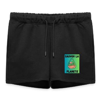 JOUR DE LA TERRE. ECOLOGIE. PLANETE. ENVIRONNEMENT - Short de survêtement femme premium - noir - Devant - AI Model Female 172 light (172cm)