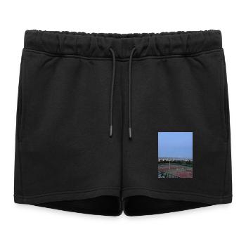 Installation de tennis panorama surplombant la ville - Short de survêtement femme premium - noir - Devant - AI Model Female 172 light (172cm)
