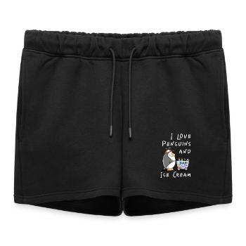 J’aime les pingouins et la crème glacée - Bande dessinée de crème glacée pingouin - Short de survêtement femme premium - noir - Devant - AI Model Female 172 light (172cm)