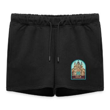 Illustration Façade Cathédrale Cologne, Allemagne - Short de survêtement femme premium - noir - Devant - AI Model Female 172 light (172cm)