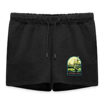 Voyage pittoresque, Moulins à vent des Pays-Bas - Short de survêtement femme premium - noir - Devant - AI Model Female 172 light (172cm)