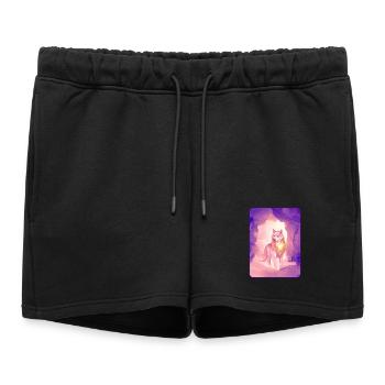 Loup blanc à l’aquarelle 2 (violet) - Short de survêtement femme premium - noir - Devant - AI Model Female 172 light (172cm)