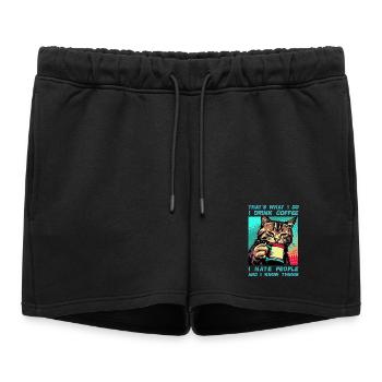 Café avec un chat - Short de survêtement femme premium - noir - Devant - AI Model Female 172 light (172cm)
