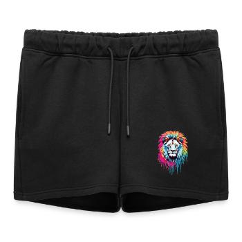 Tête de lion colorée - Short de survêtement femme premium - noir - Devant - AI Model Female 172 light (172cm)